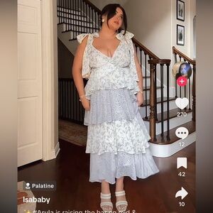 ARULA Floral Tiered Maxi Dress size C blue white 3X